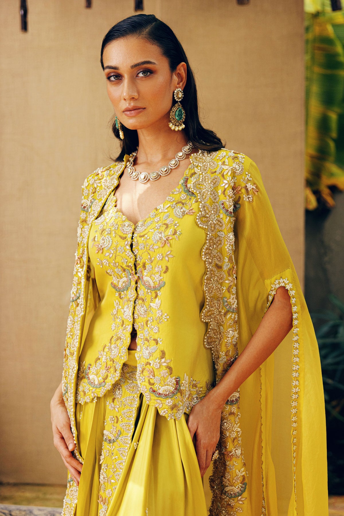 Lime Drape Skirt Set