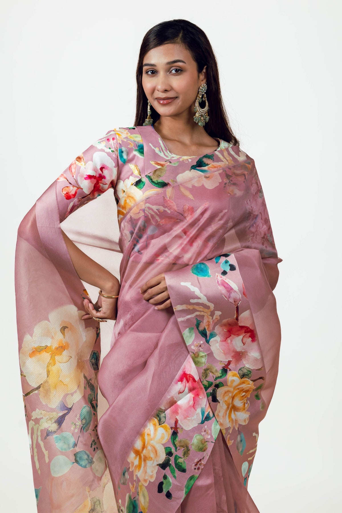 Julie Old Rose Organza Saree