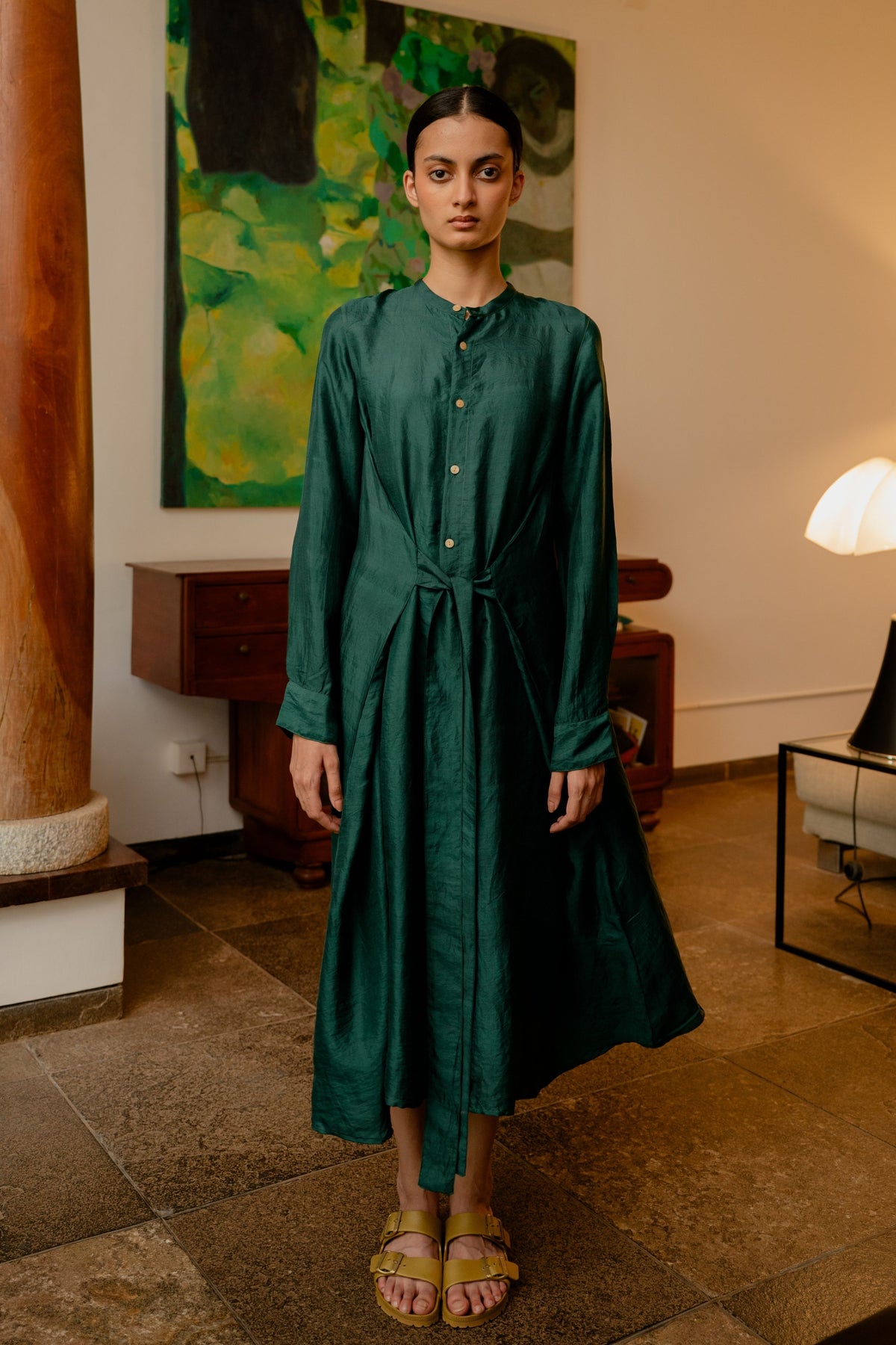 Forest Green Tie Up Dress