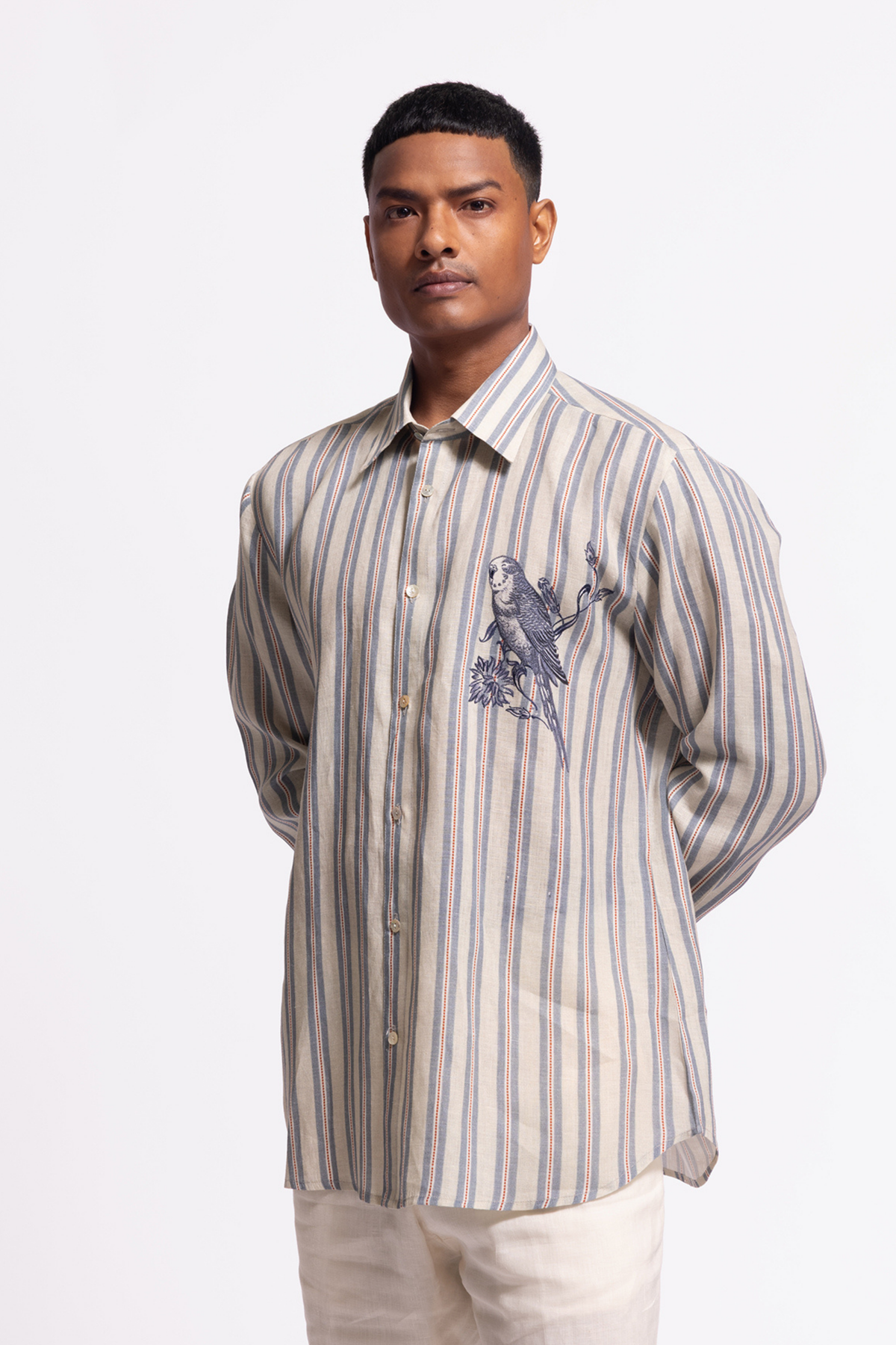 Bird Print Linen Shirt