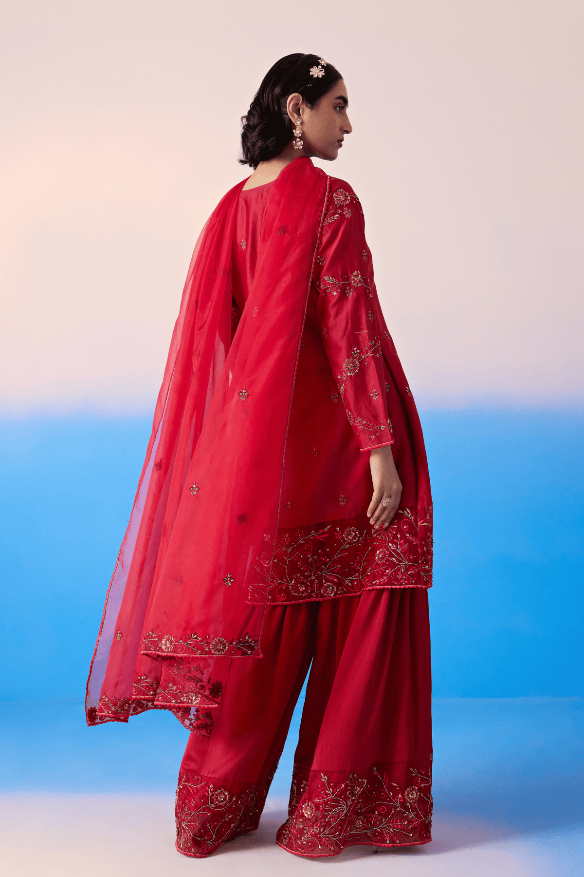 Carmine Red Sharara Set