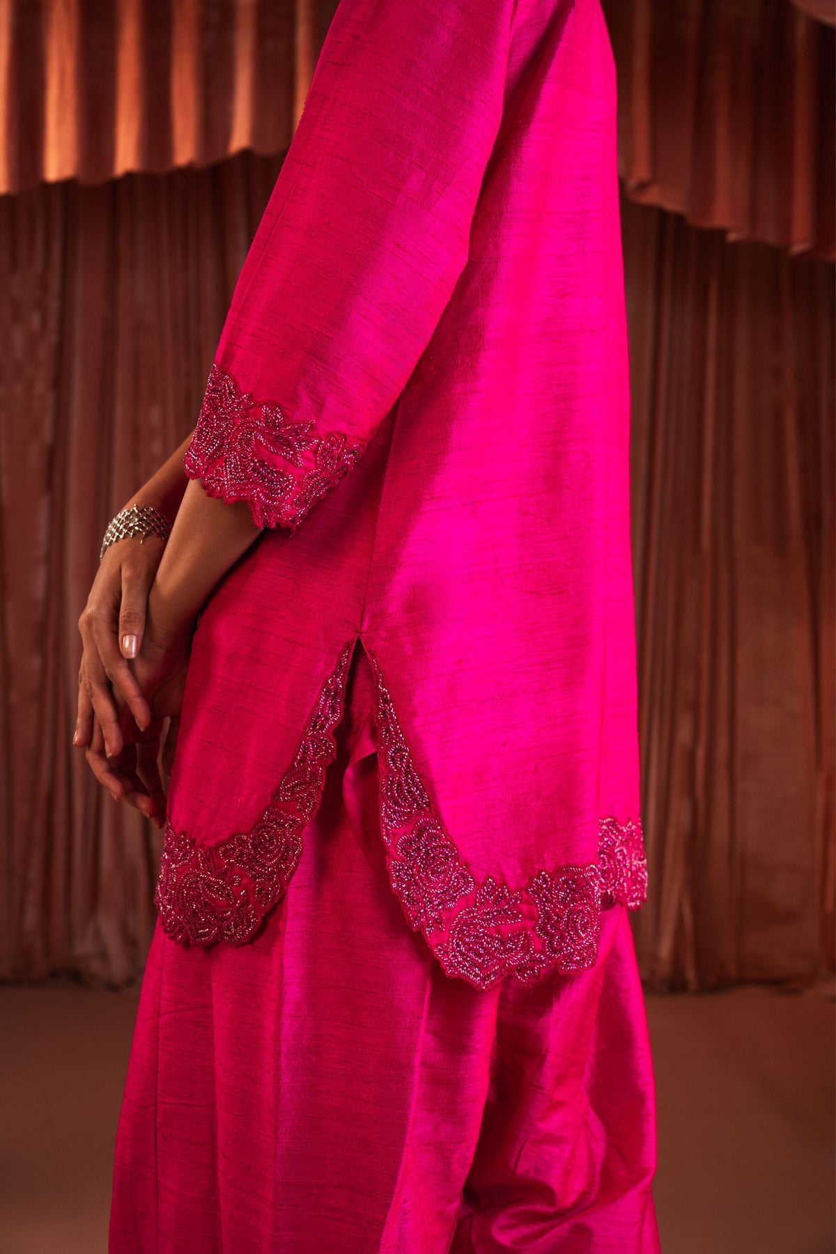 Pink Silk Embroidered Kurta Set