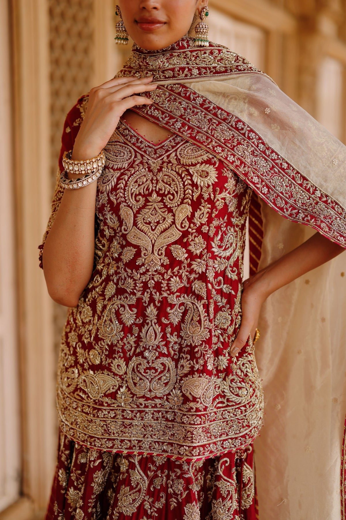 Merab Deep Red Lehenga Set