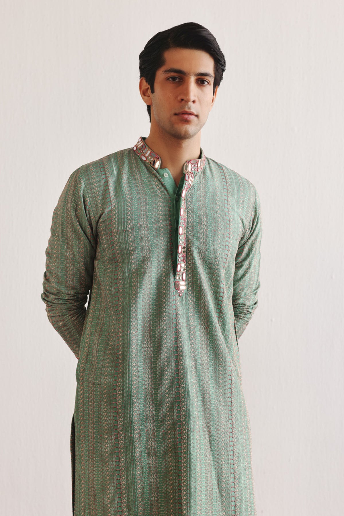 Sea Green Kantha Work Kurta Set
