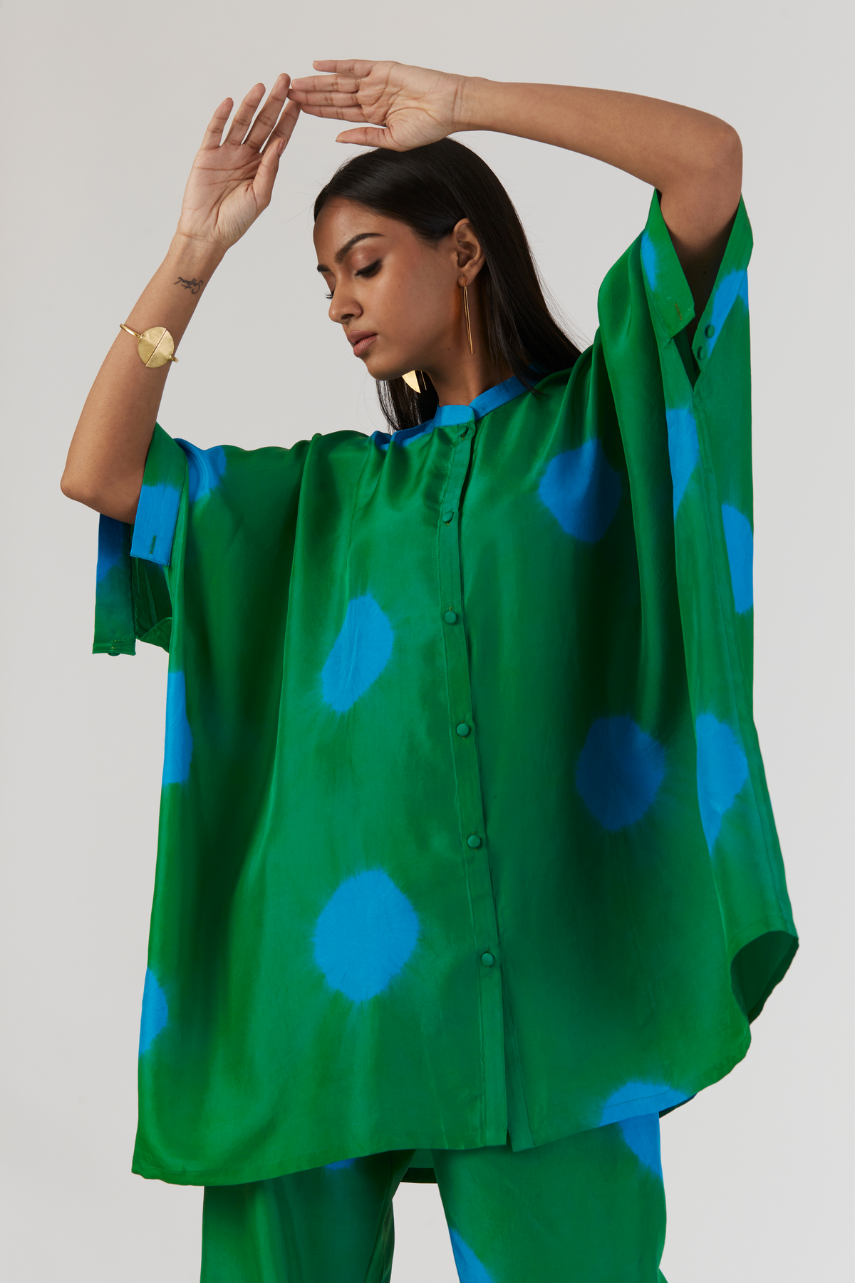 Green Tie-Dye Silk Kaftan Set