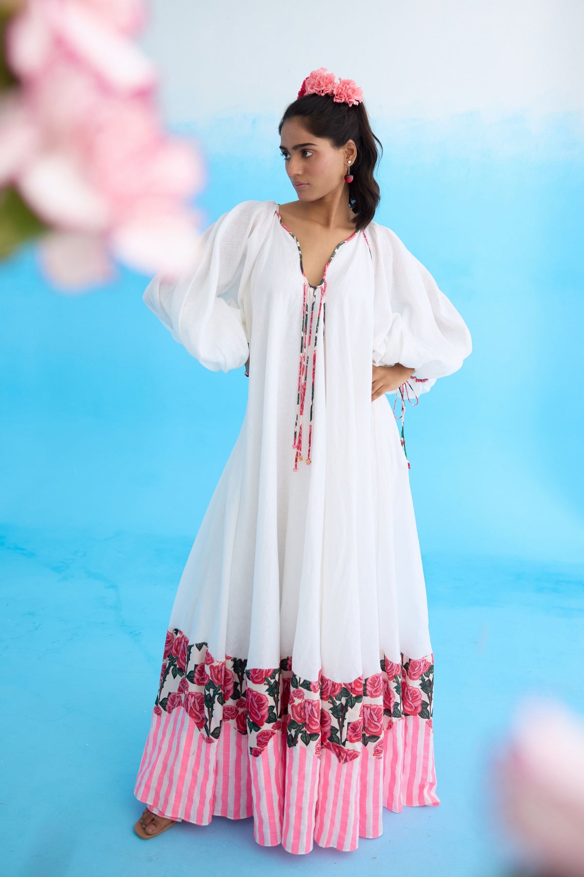 Whitebubble Sleeves Maxi Dress