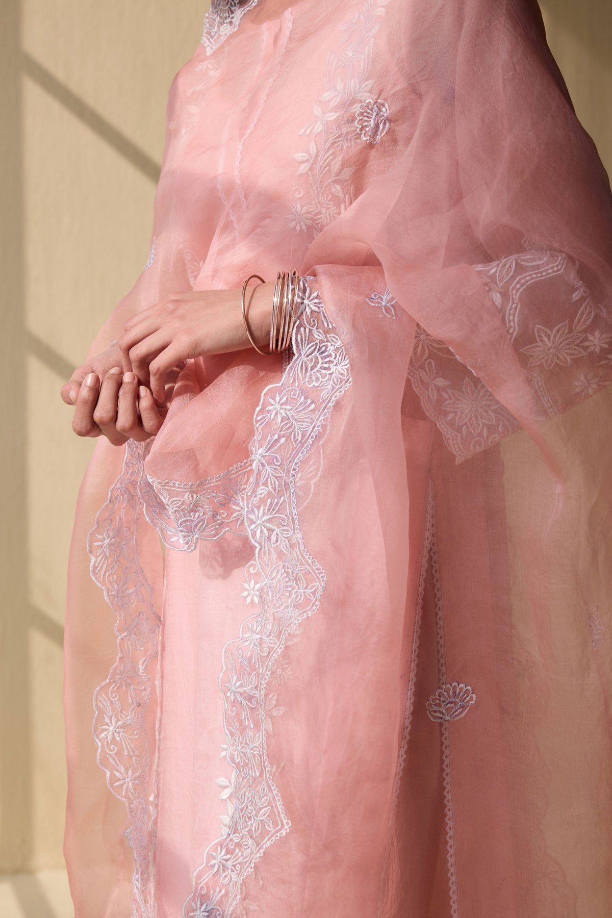 Pink Embroidered Organza Suit