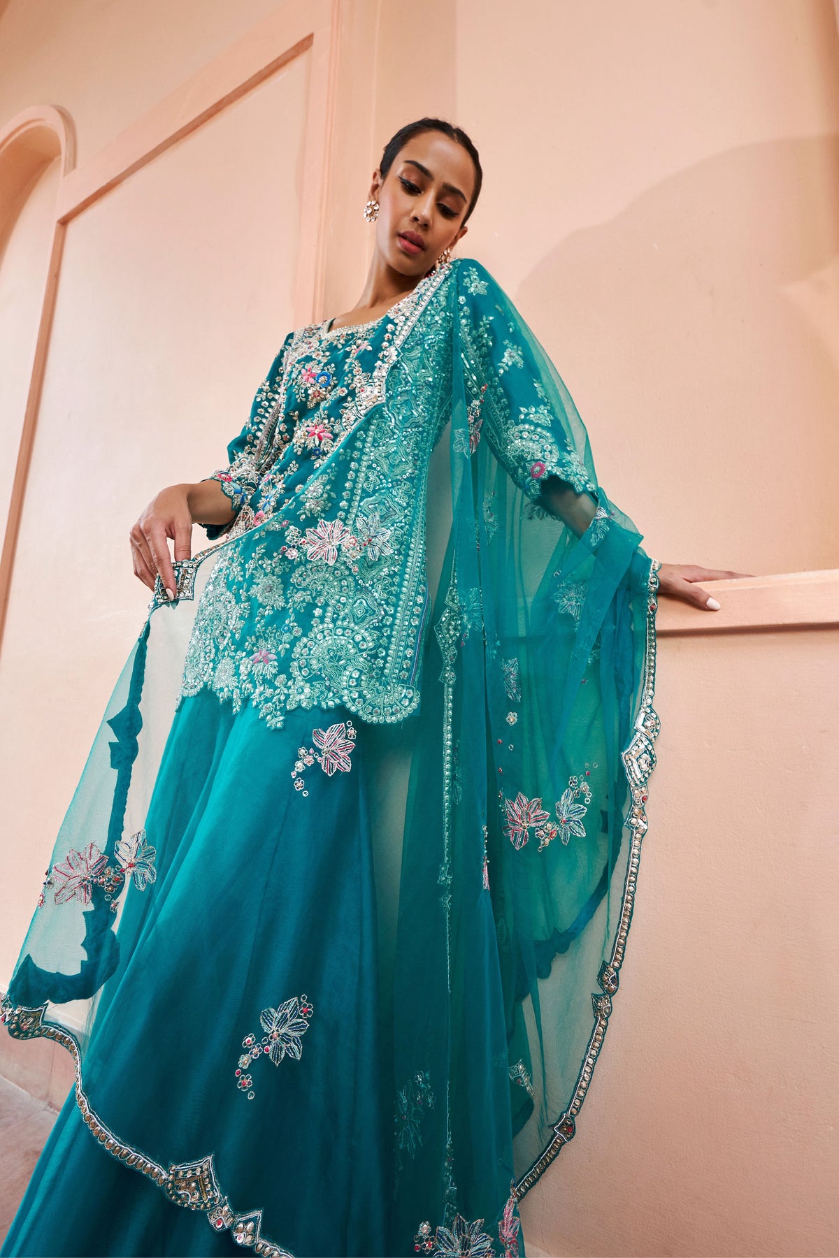 Pine Green Embroided Sharara