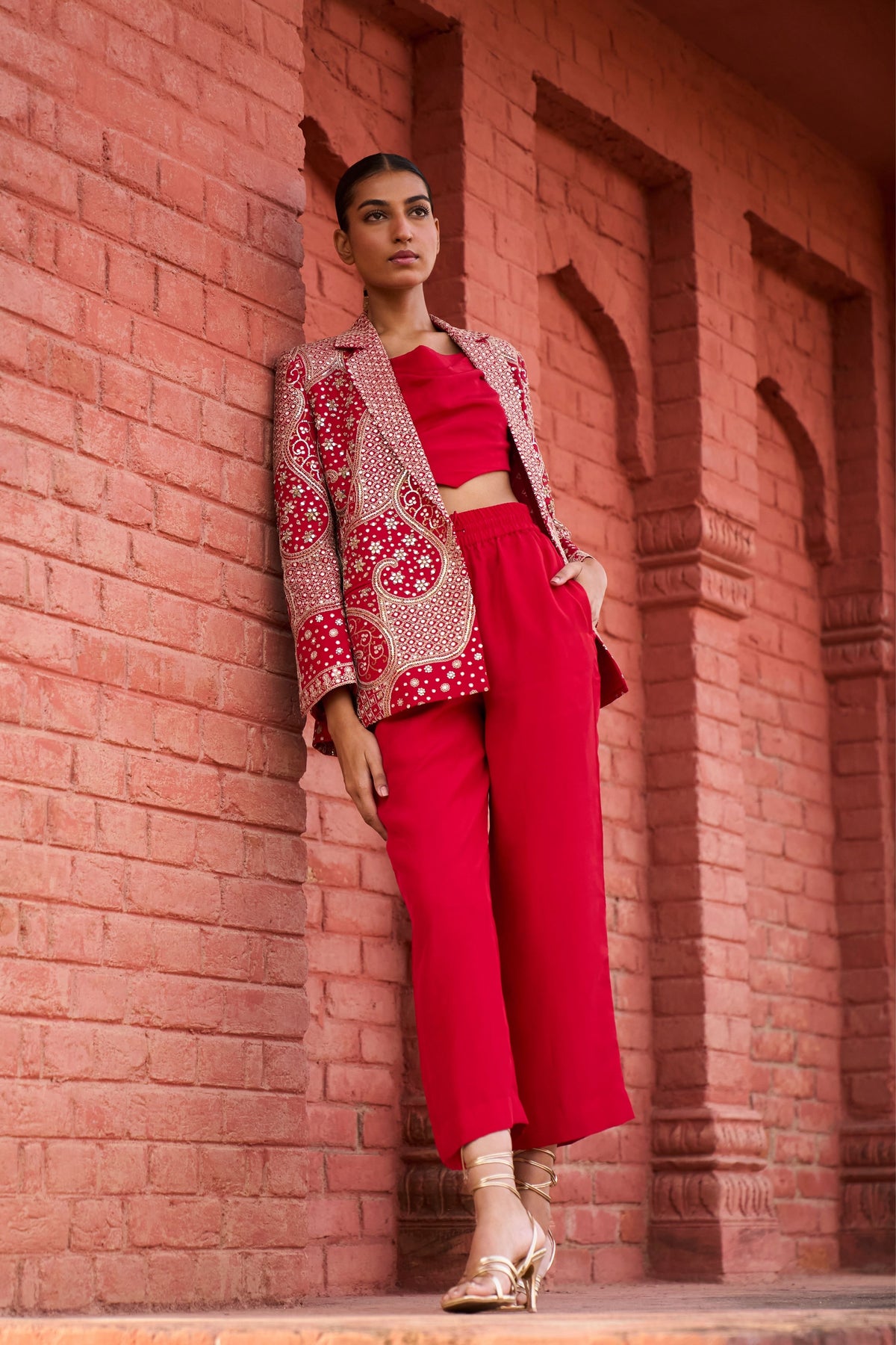 Red Jacket Suit With Jaipur Pant