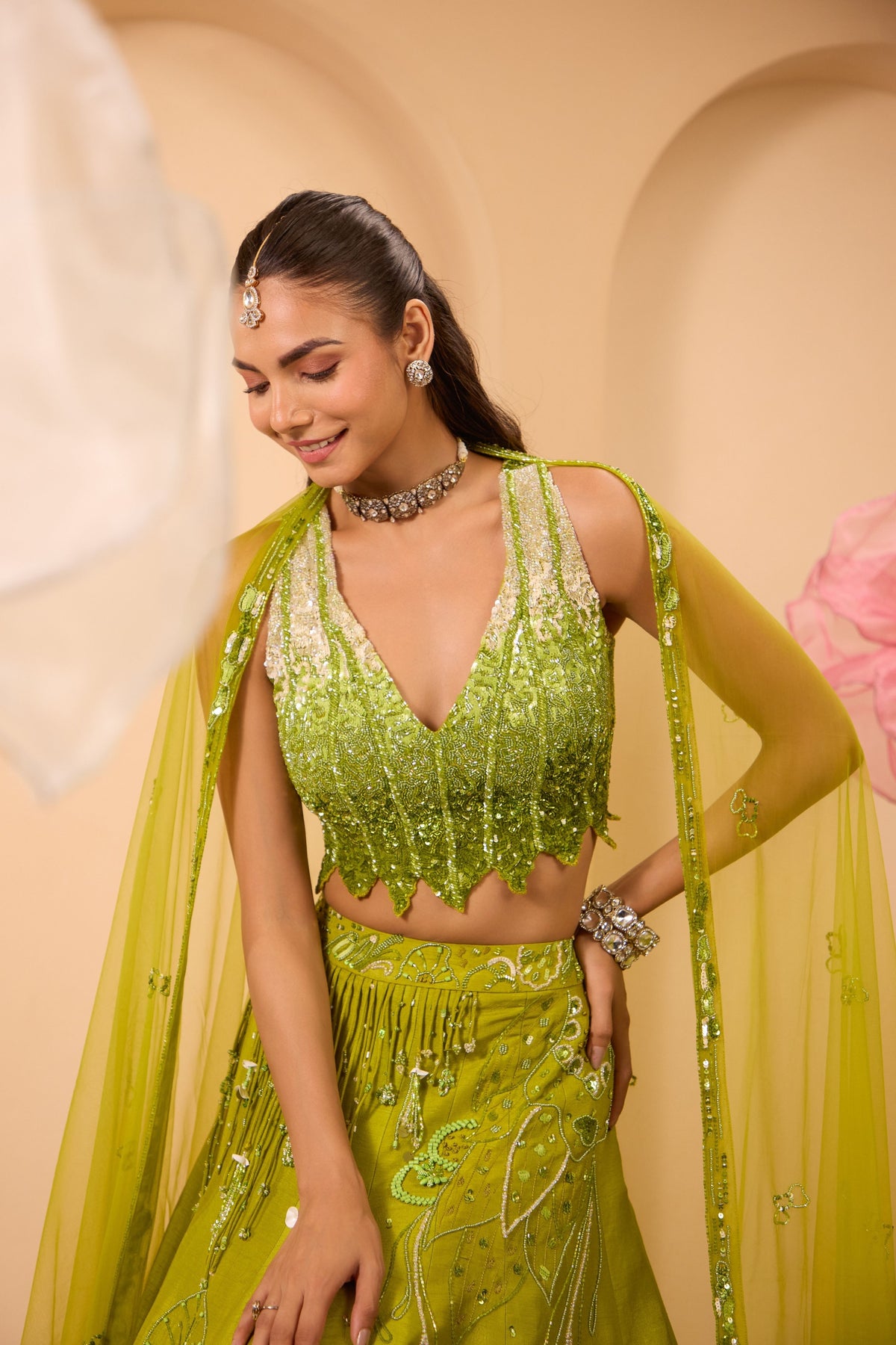 Emerald Sequin Skirt Set