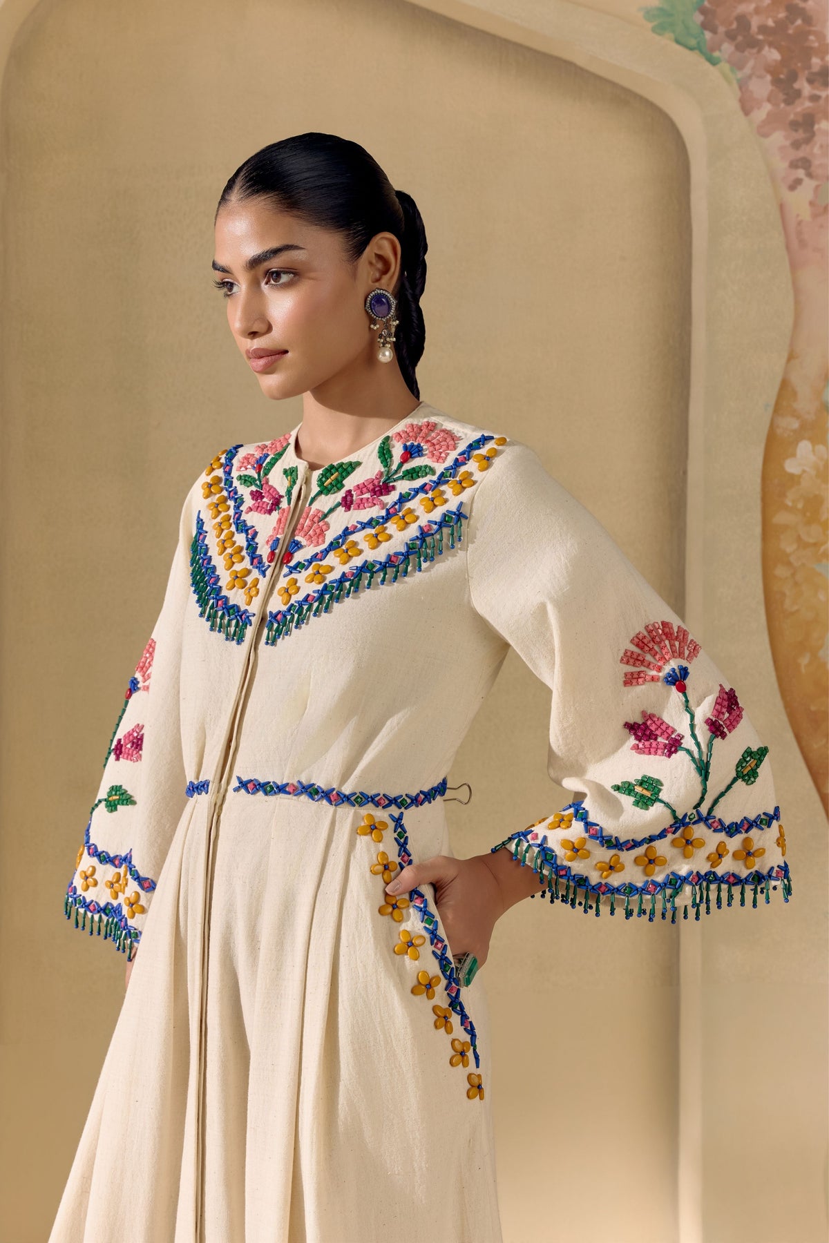 Ivory Mosaic Beadwork Midi Dress