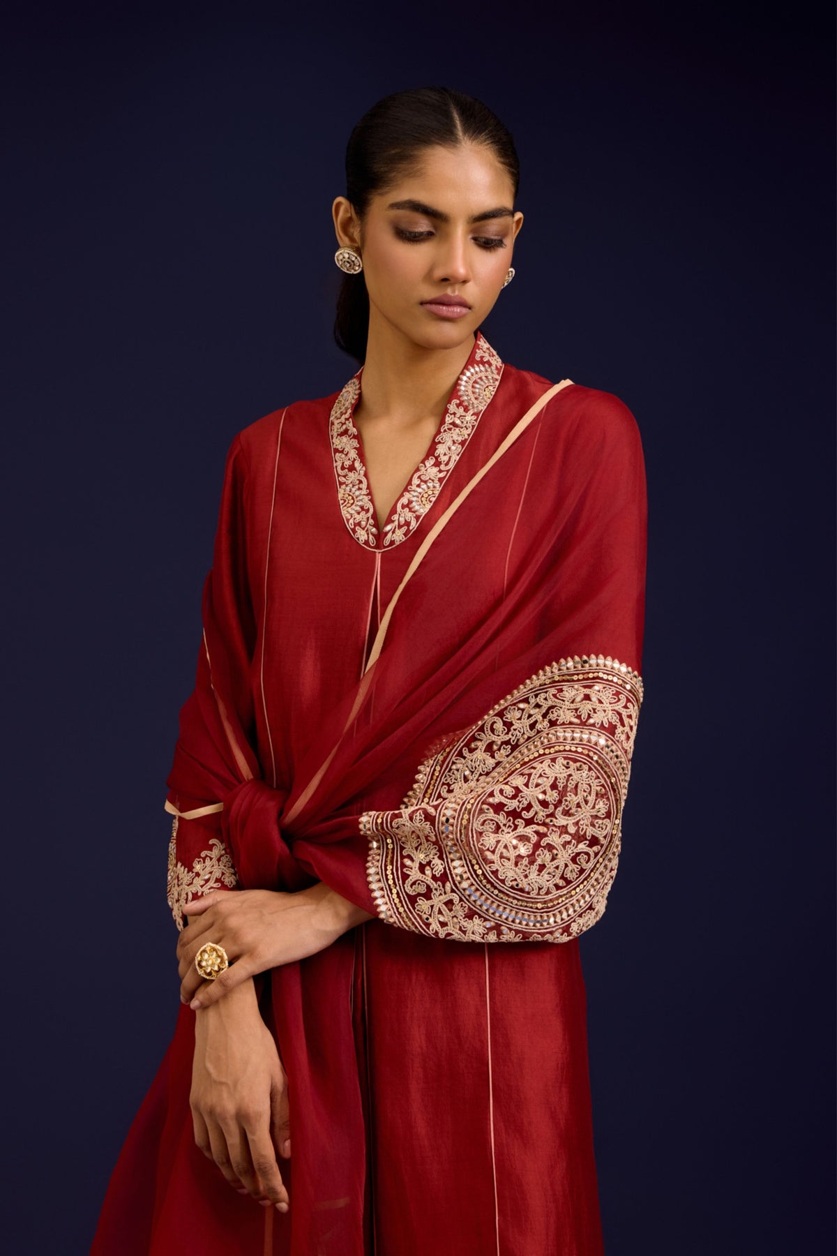 Rust Embroidered Kurta Set