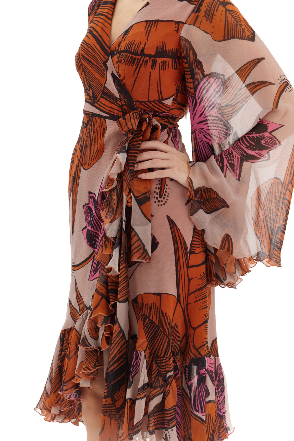 Orange and Beige Wrap Dress
