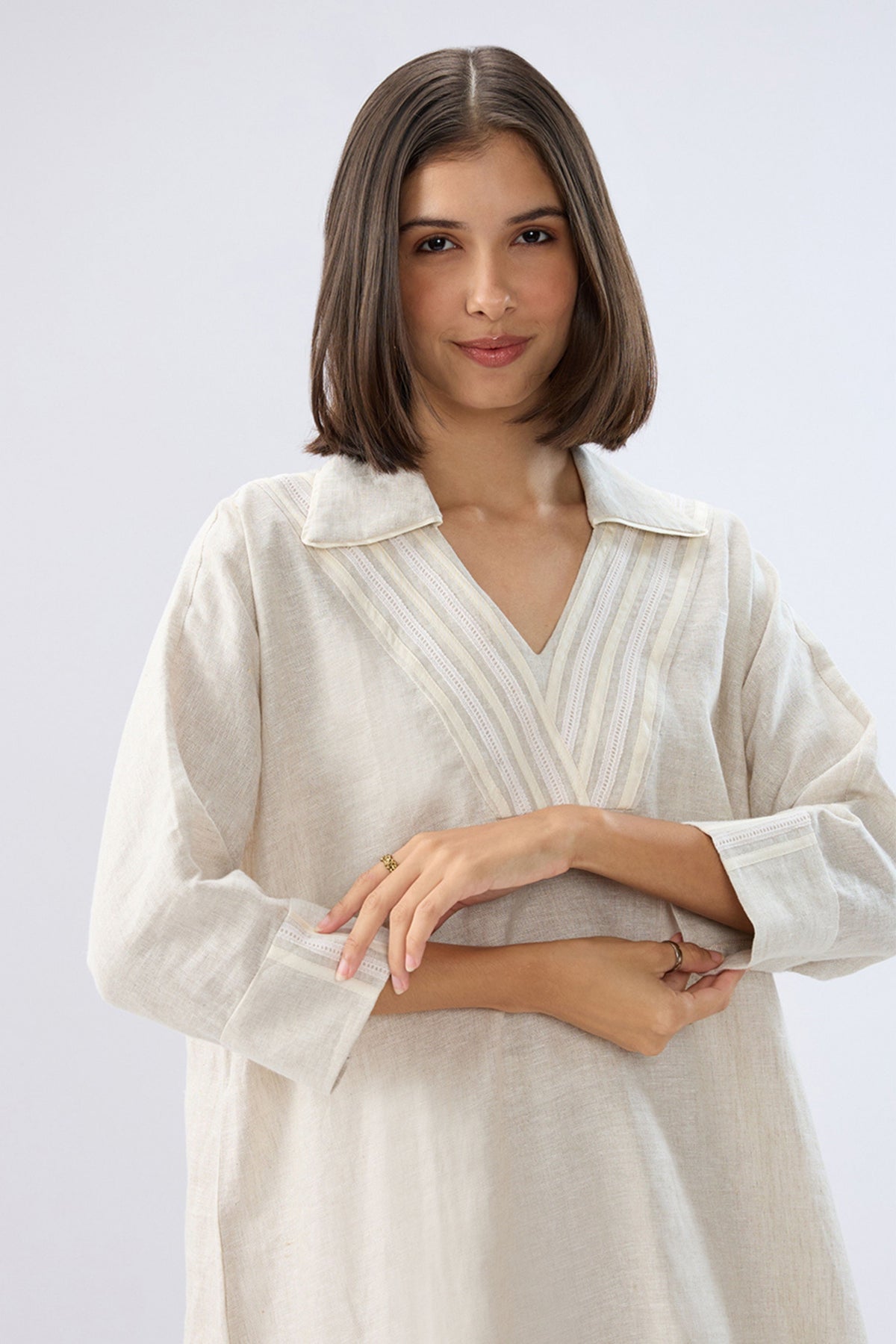 Beige V-neck Co-ord Set