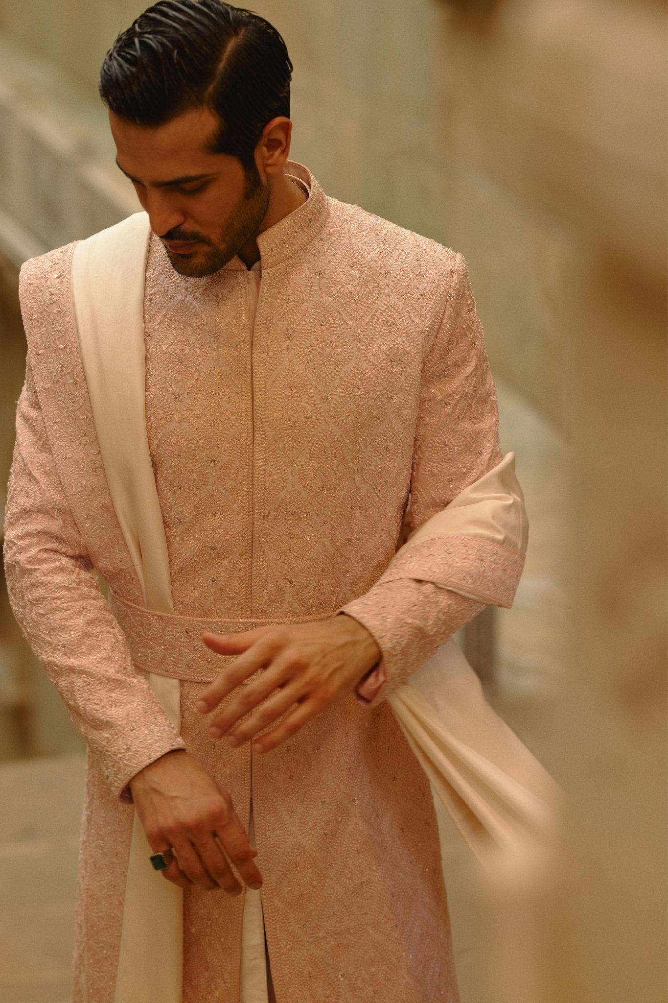 Blush Pink Sherwani Set - Nitika Gujral Menswear - Elahe