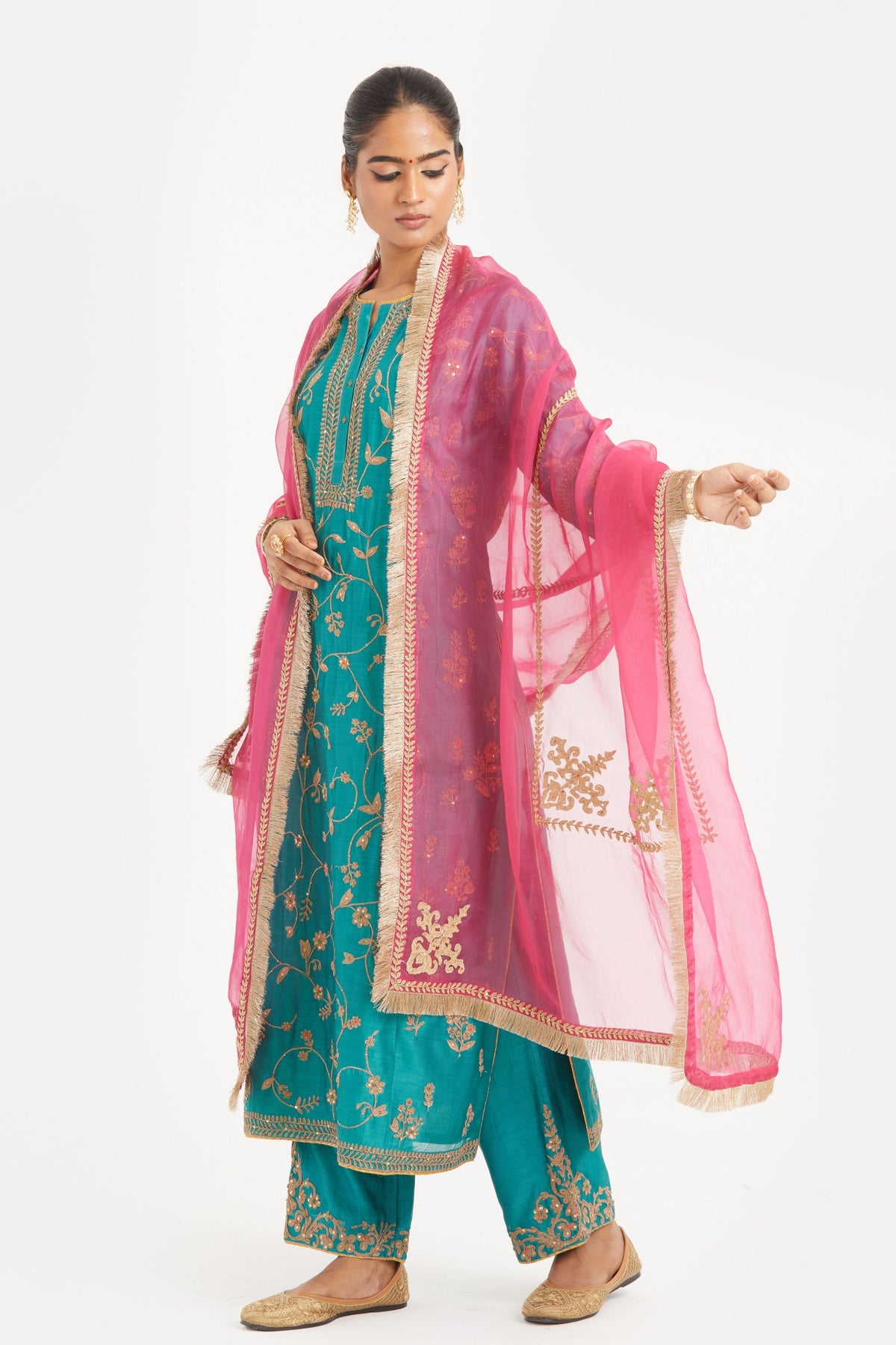 Teal Chanderi Kurta Set