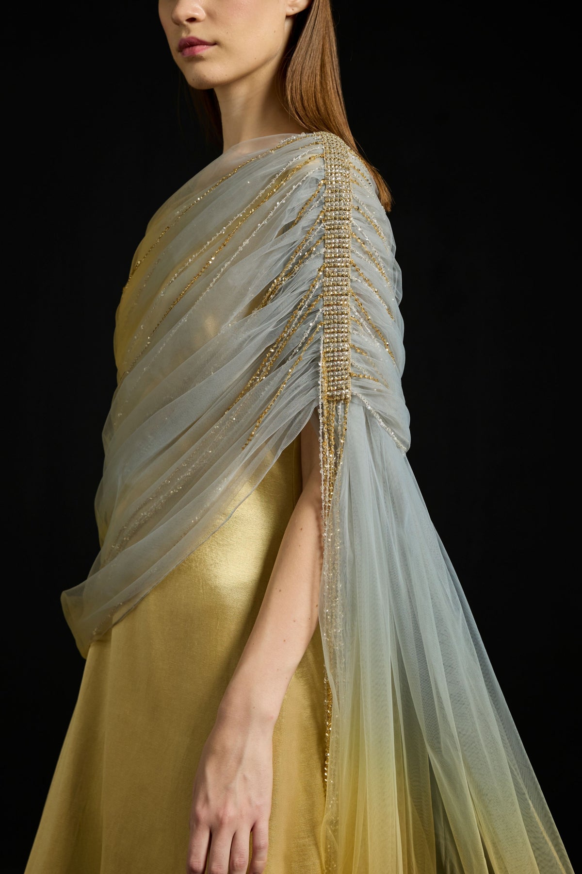 Gathered Draped Tulle Satin Dress