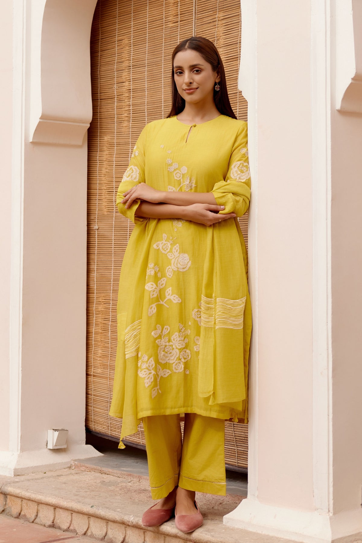 Citrine Floral Applique Kurta Set