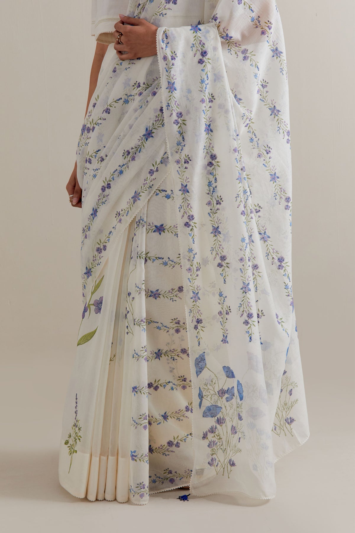 Blue Green Floral Saree Set