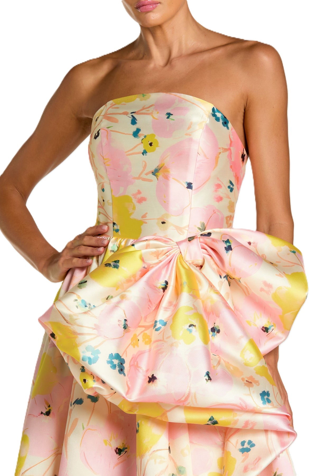Floral Bow High Slit Ball Gown