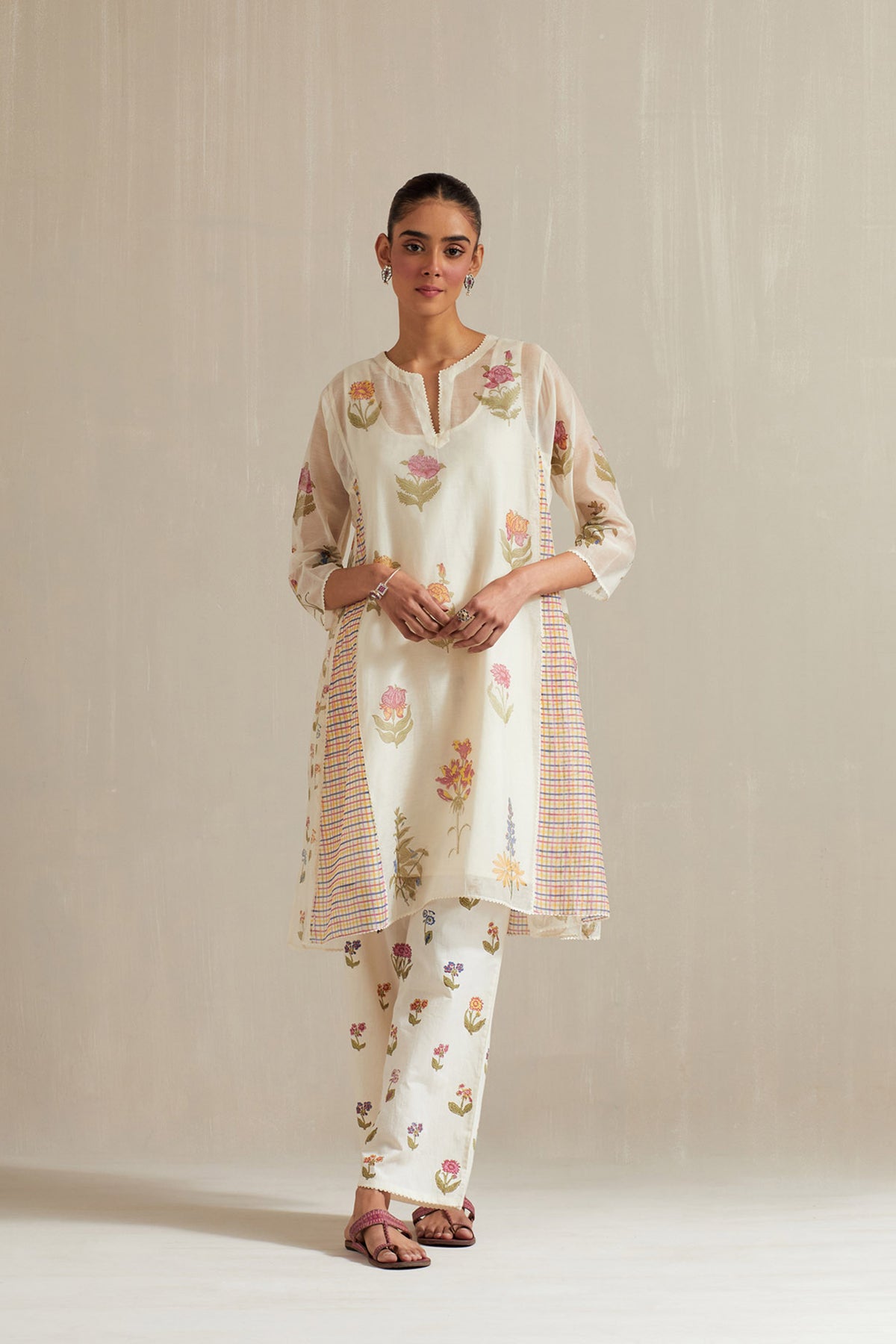 Off white short kalidar kurta set