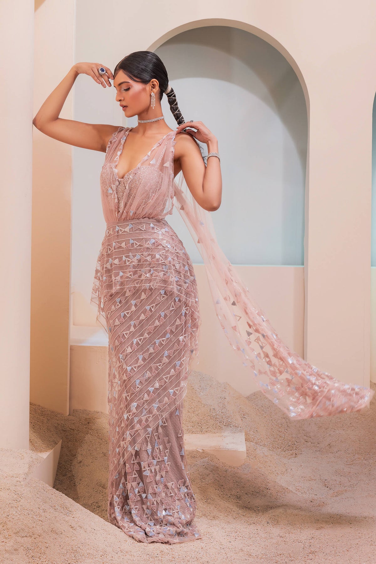 Burnt Pink Corset Saree