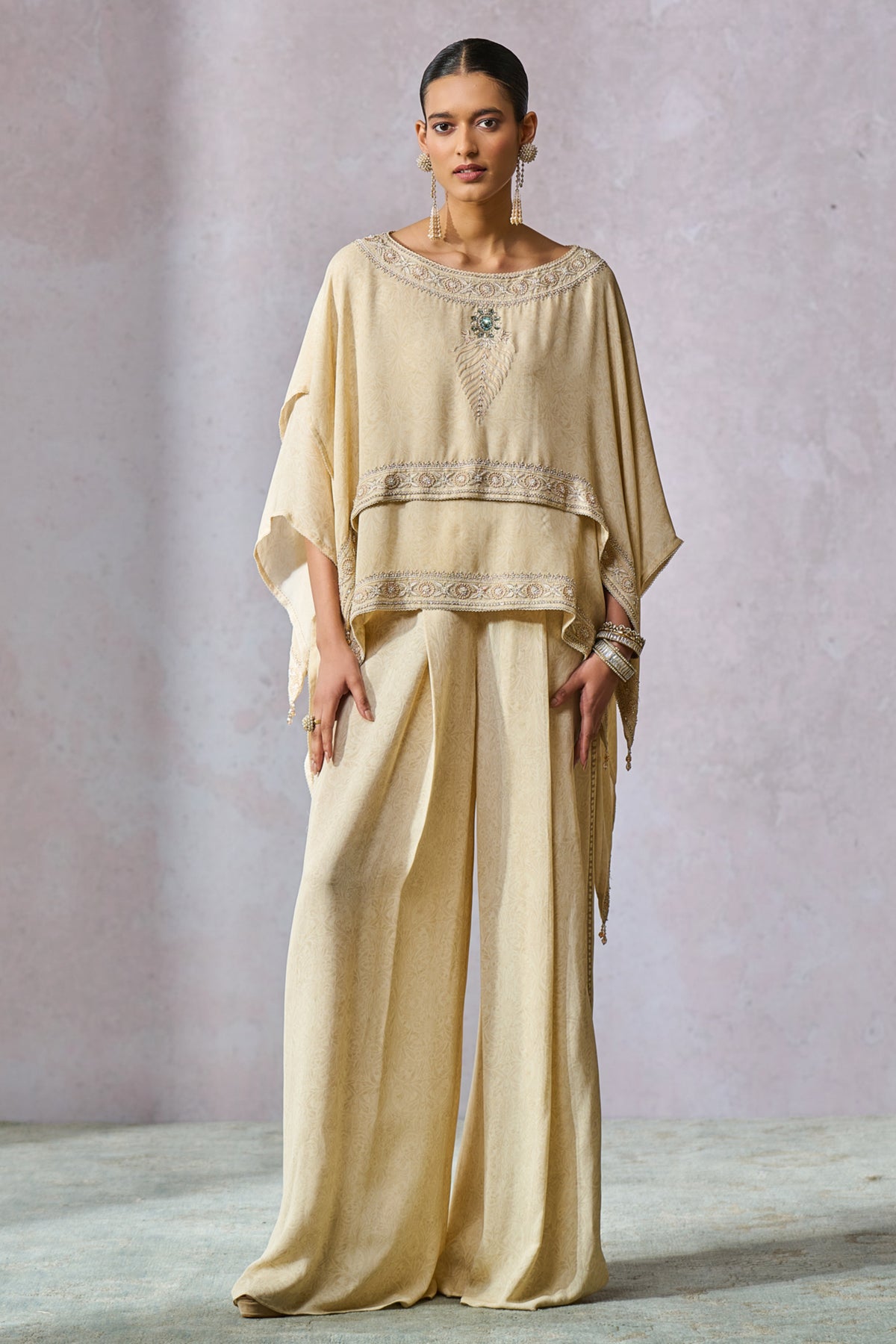 Ecru Boat Neck Top With Trouser