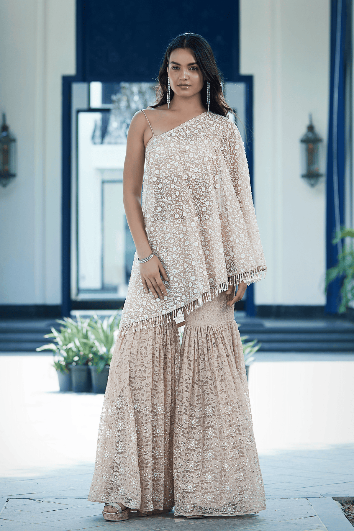 Gold Embroidered Sharara With Cape
