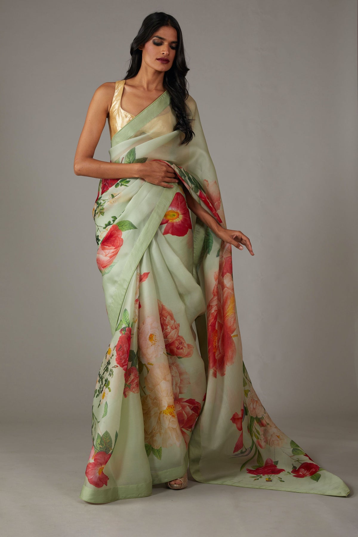 Mint Green Organza Saree