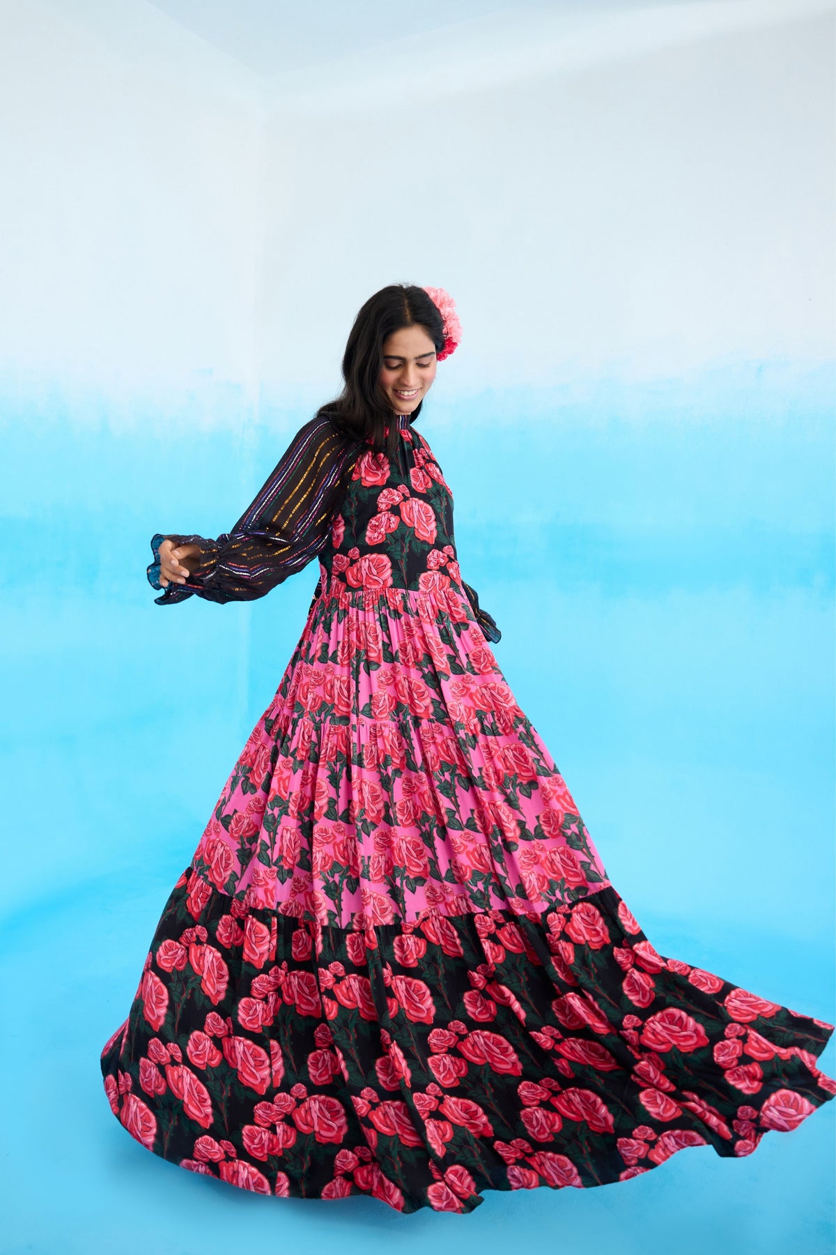 Pink Rose Tier Maxi Dress