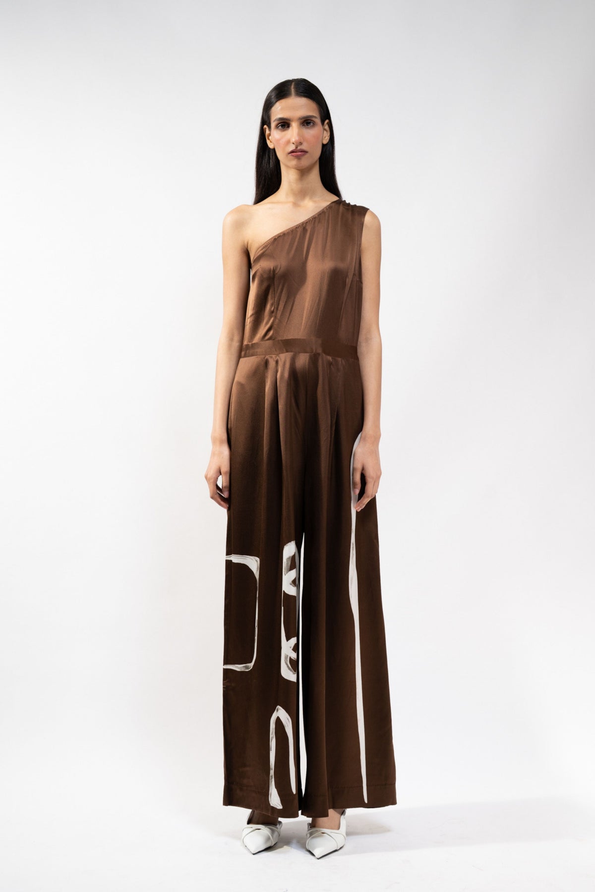 Brown Printed Silk Jumpsuit