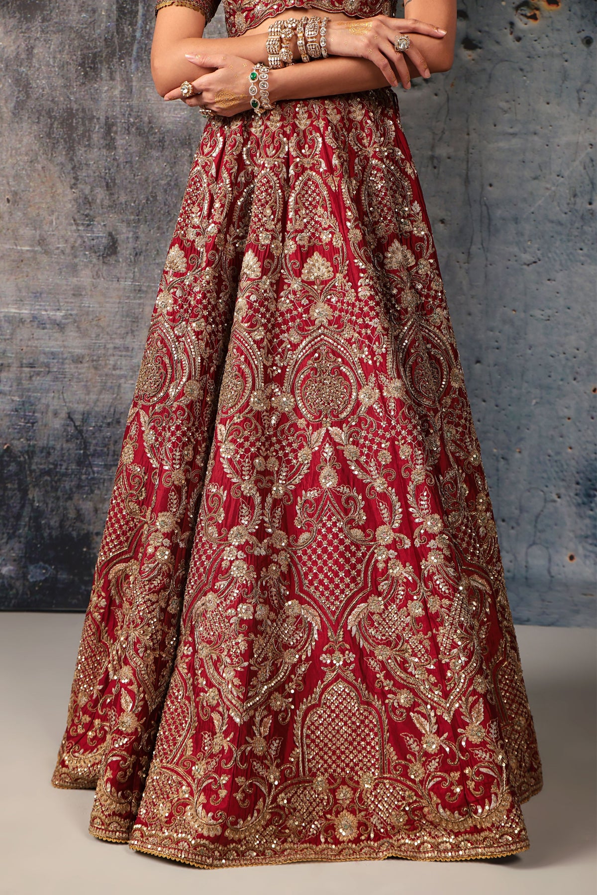 Maroon Heavy Jaal Lehenga Set