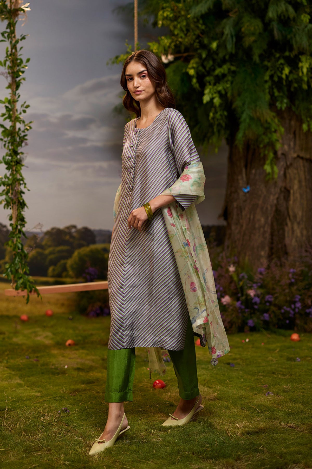 Dappled Violet Striped Kurta Set