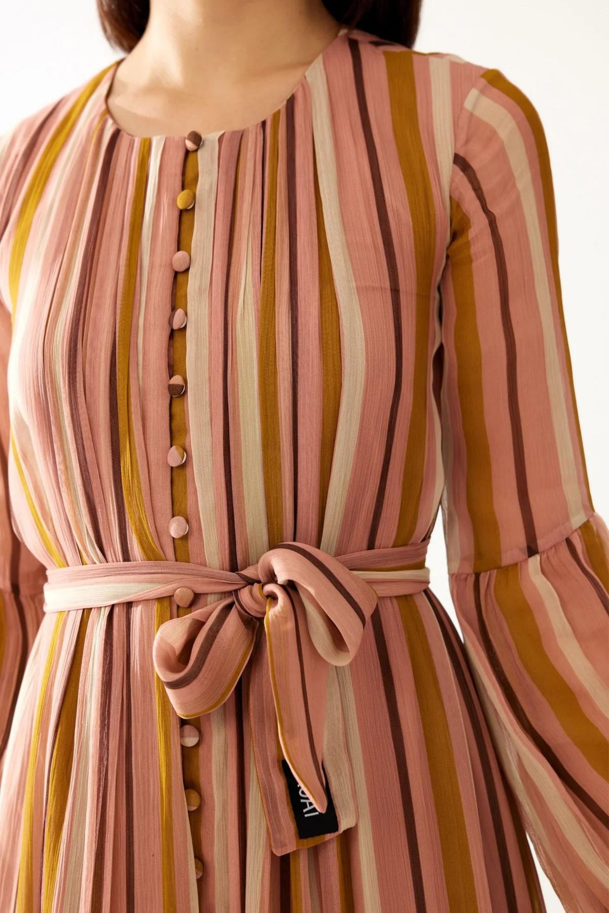 Pink And Mustard Striped Dress