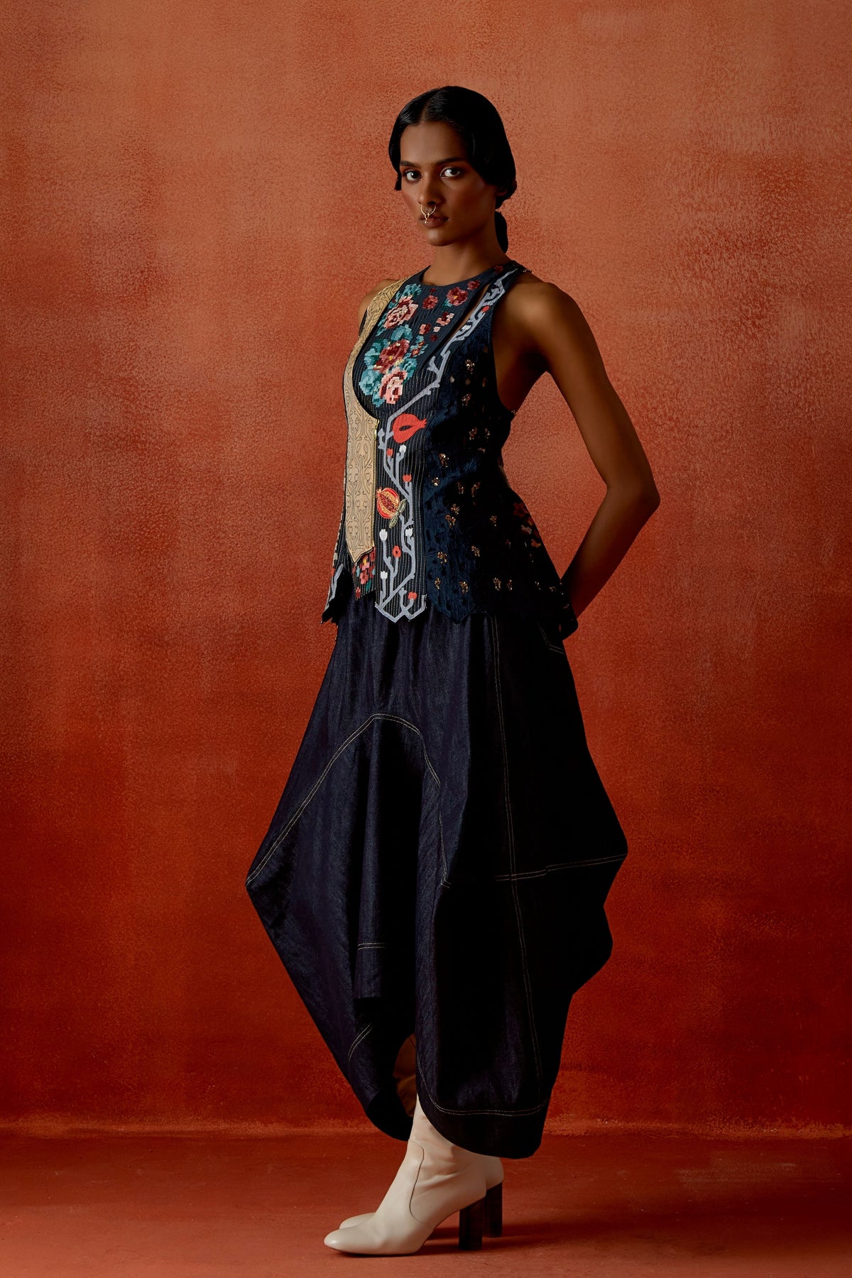 Indigo Denim Barrel Skirt Set