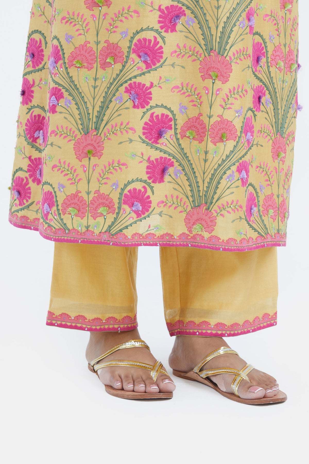 Yellow Chanderi Kurta Set