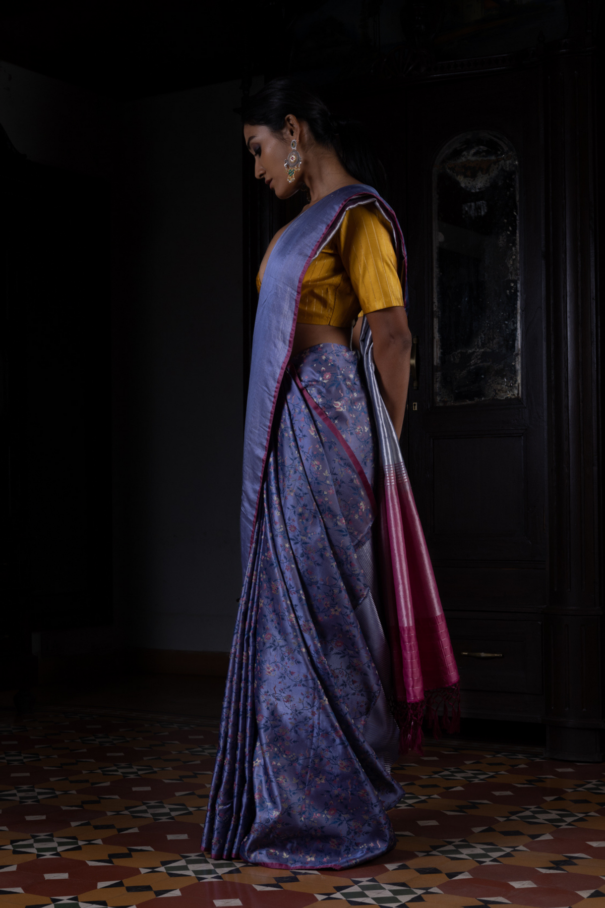 Pushp Rekha Blue Tanchoi Benarasi Handloom Sari