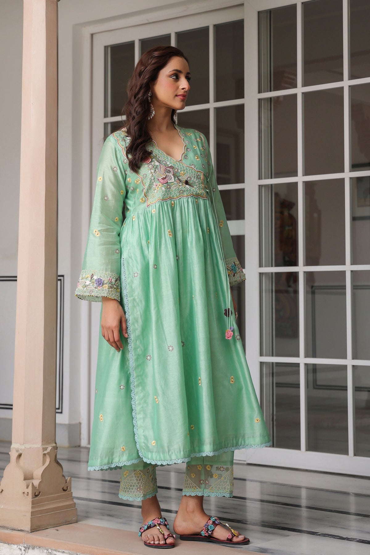 Gulzar Green Frockstyle Kurta Set