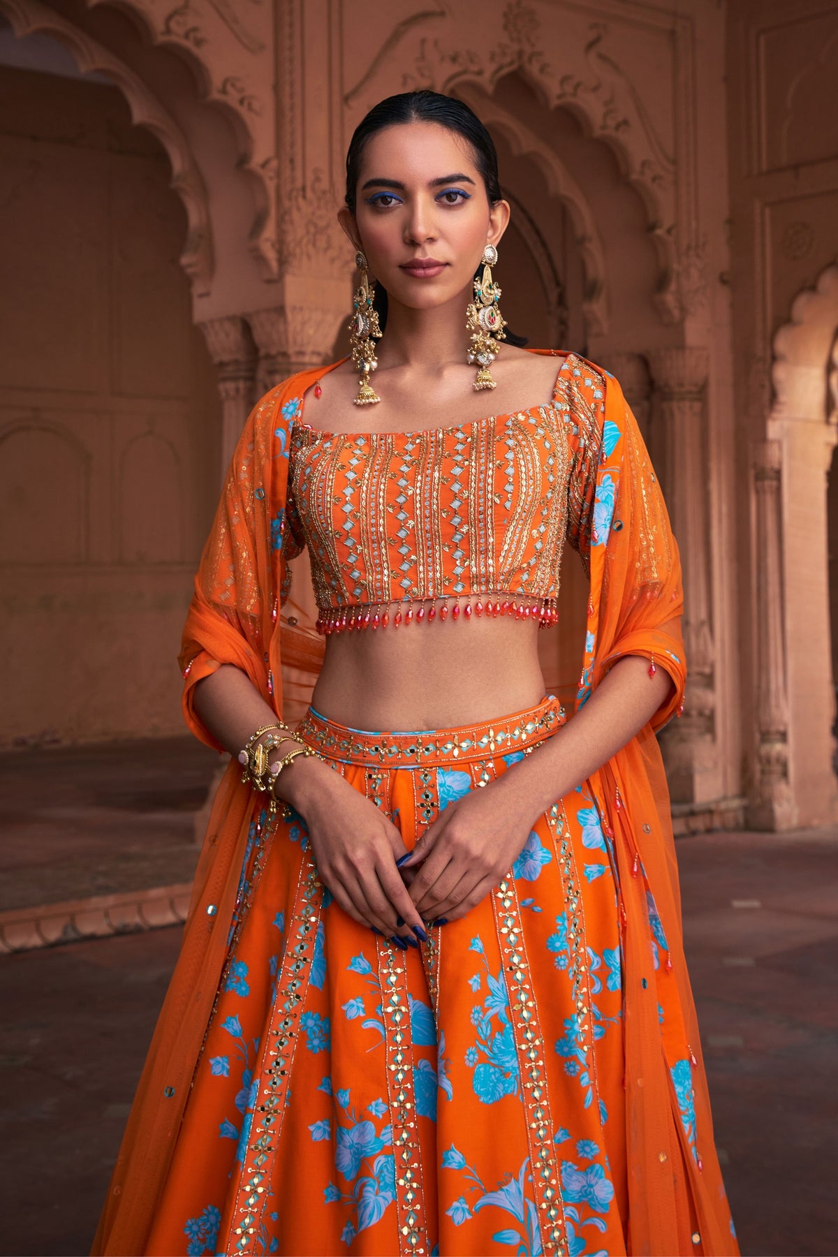 Tangerine Stripe Lehenga Set