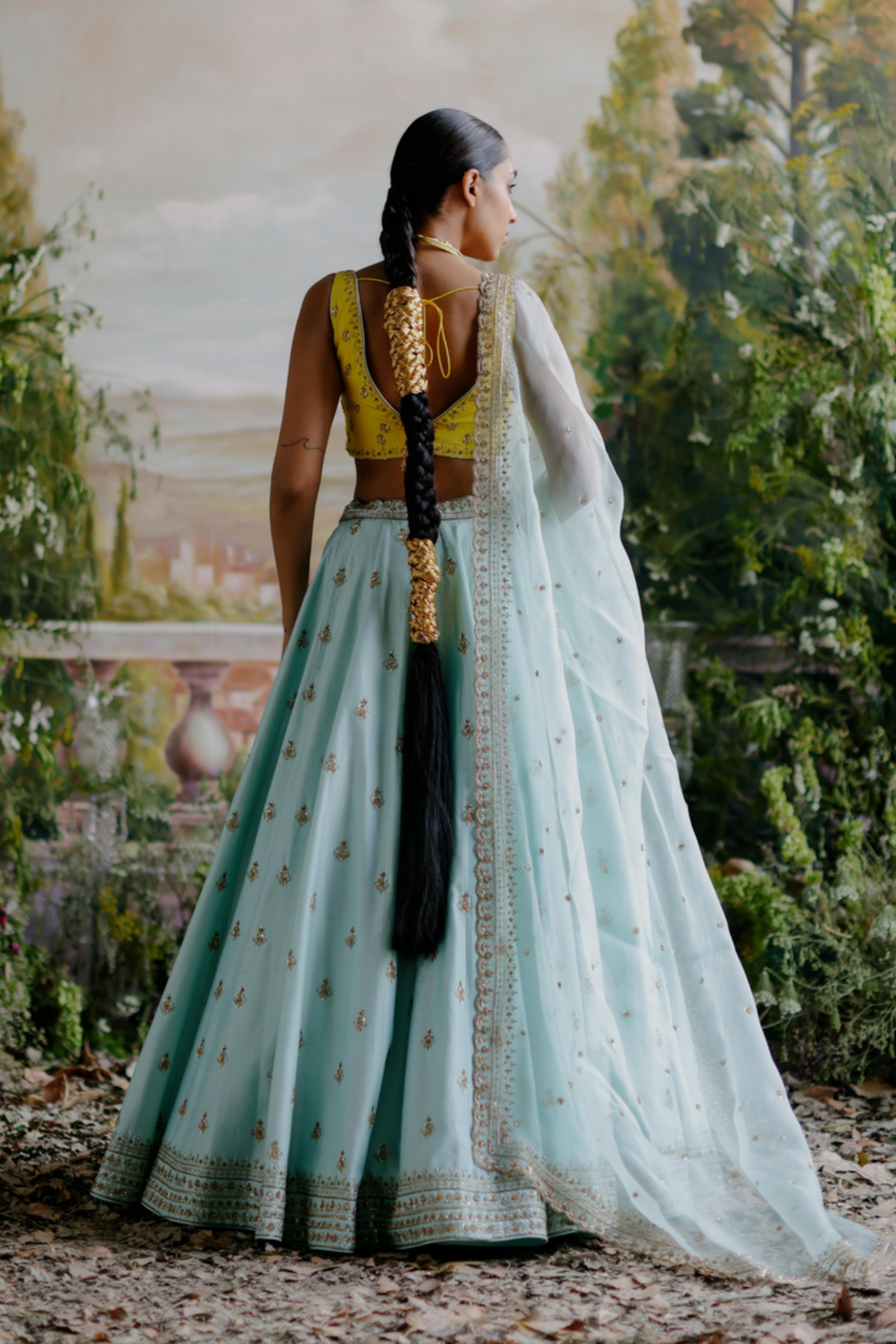 Aqua Yellow Lehenga Set