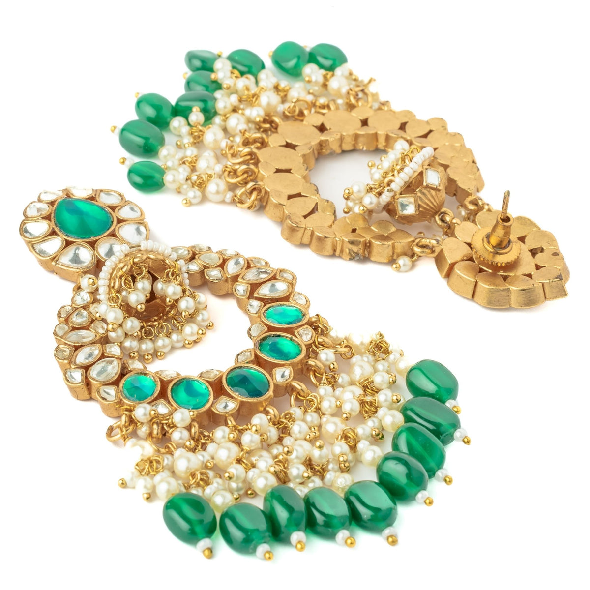 Green Womens Kundan Earrings