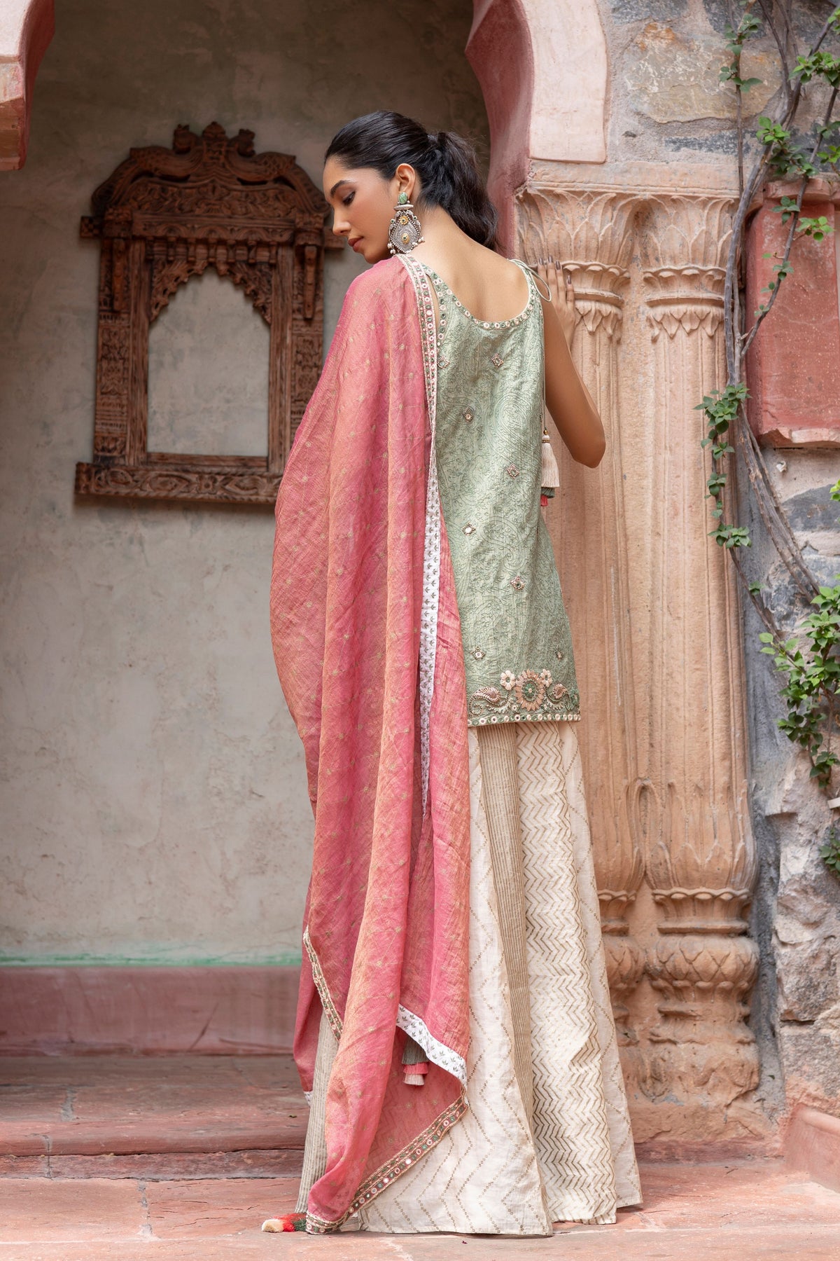 Green Maheshwari Sharara Set
