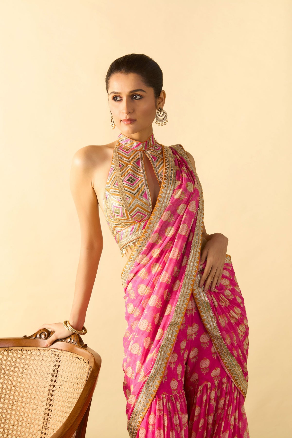 Labdhi Pink Draped Saree Set