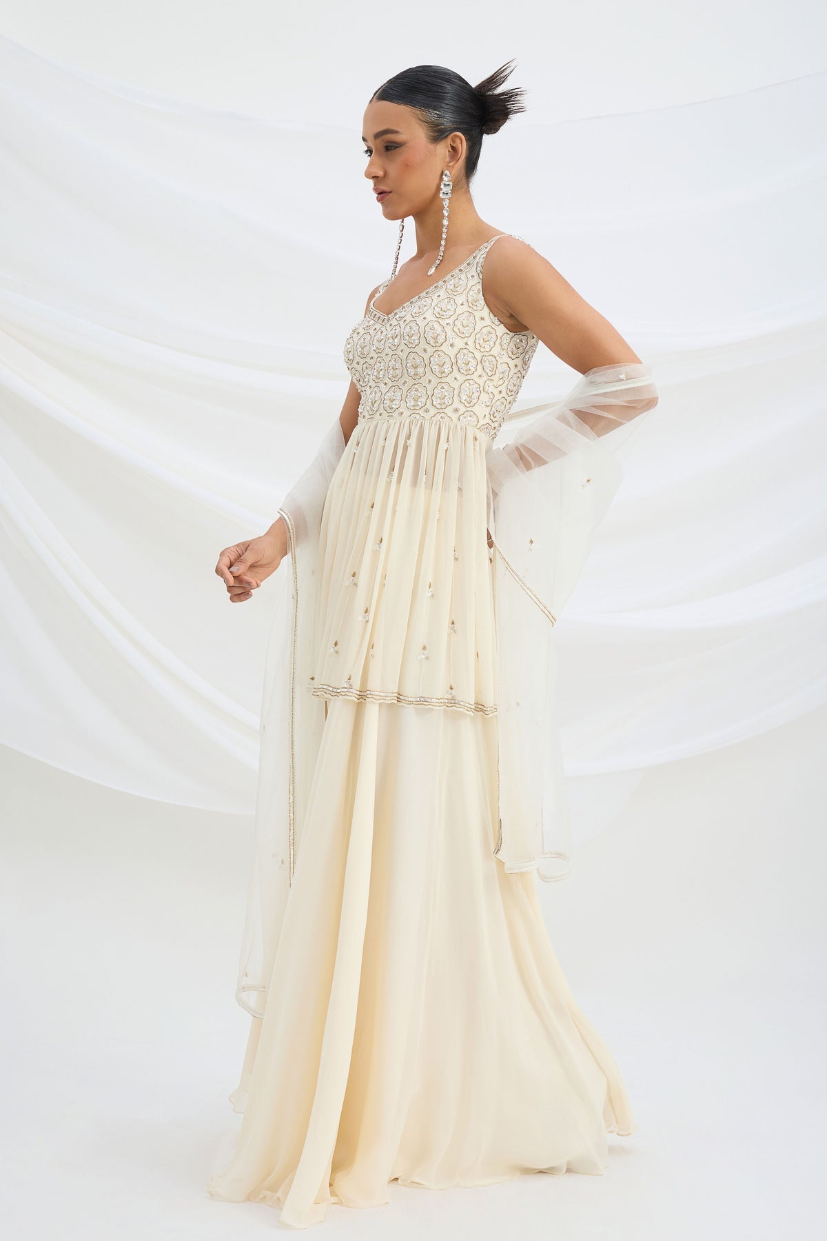 Beige Embroidered Sharara Set