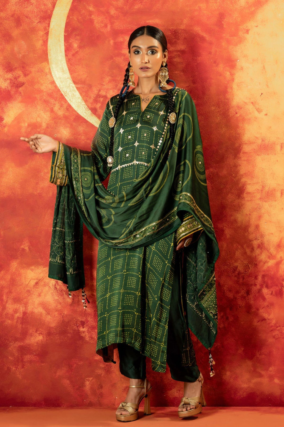 Sitara Ajrakh Green Kurta Set