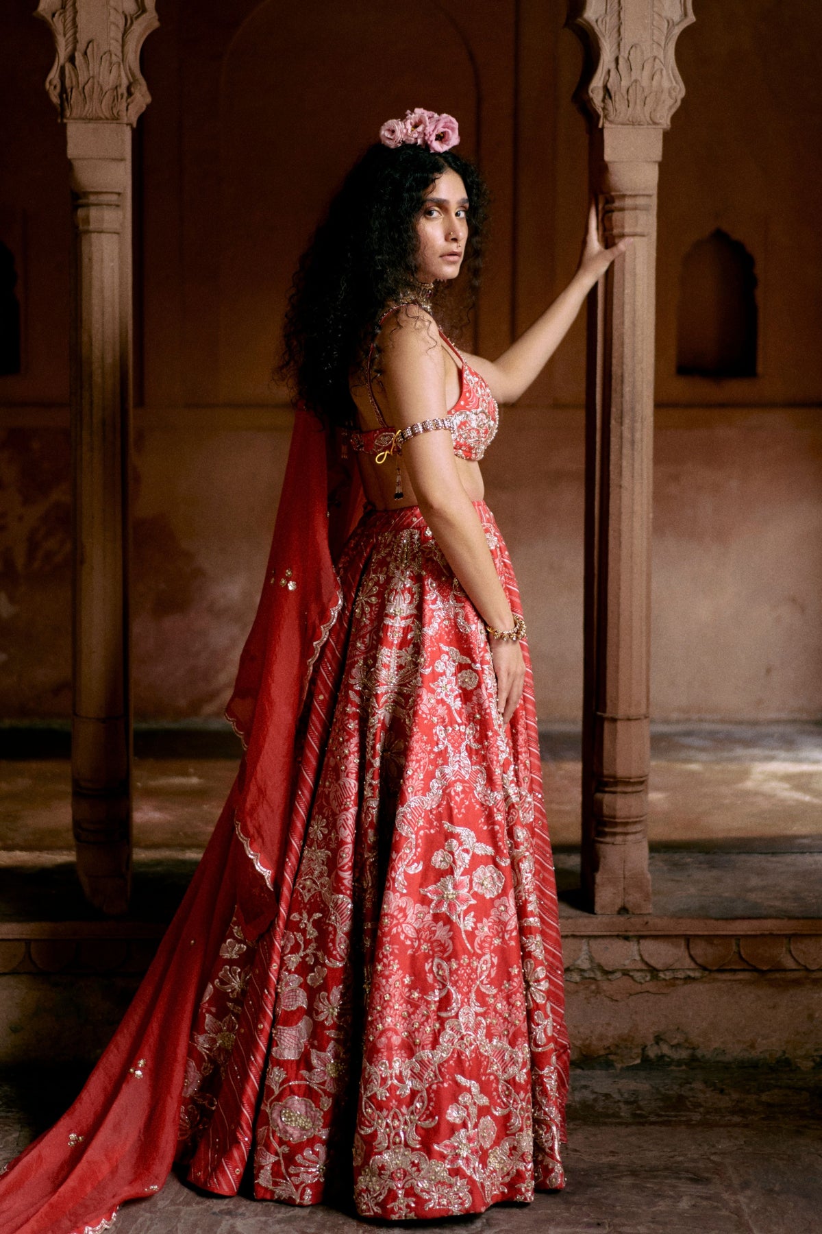 Red Multi-tone Lehenga Set