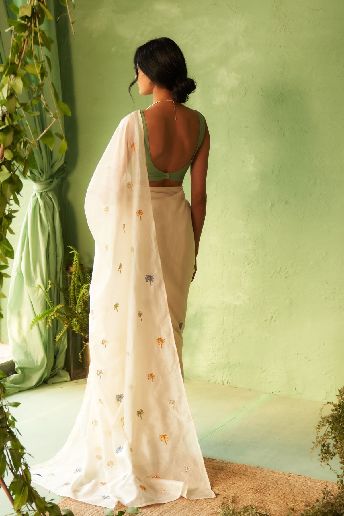 Palm Motif Saree Set