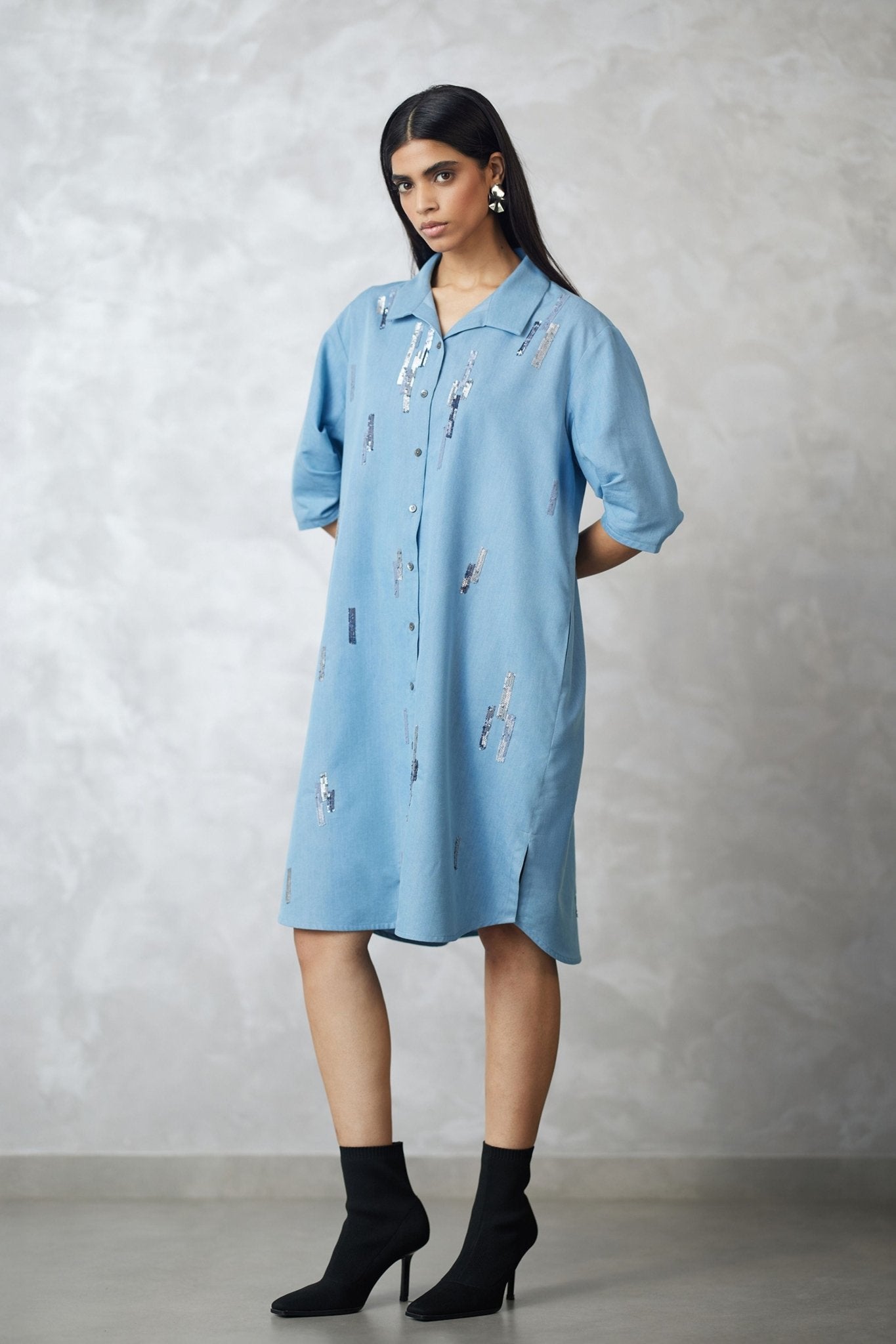 Denim Bubble Sleeve Lounge Dress - Nachiket Barve - Elahe