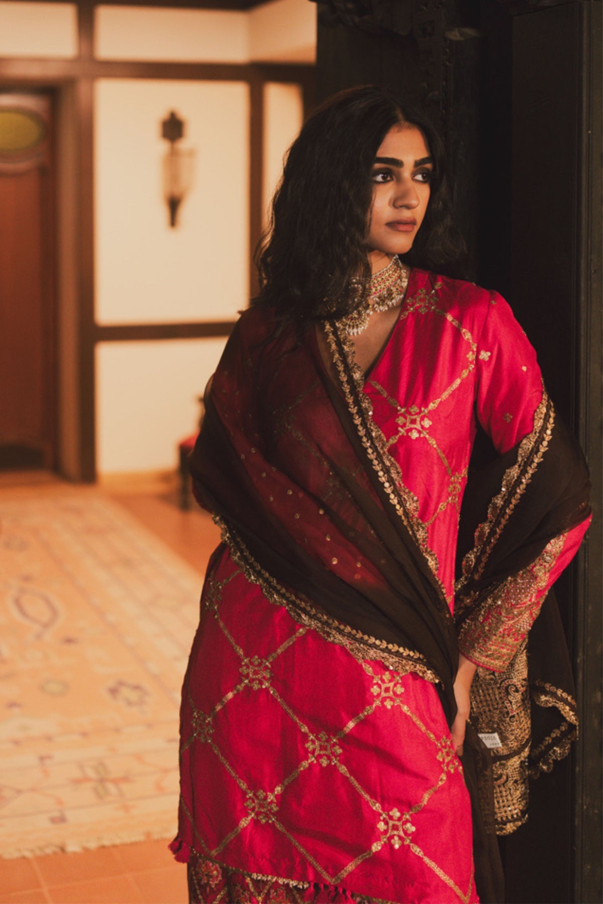 Brown With Pink Gul Dupatta