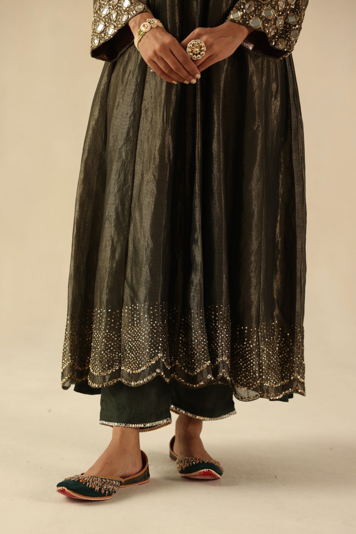 Olive Green Afsana Kalidar